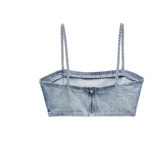 Zara Rhinestone Jean Crop-top Size Medium - Picture 6 of 7